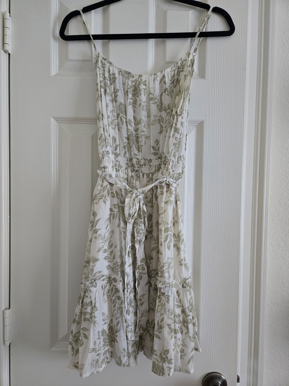 mine White Dress with Sage Floral Print